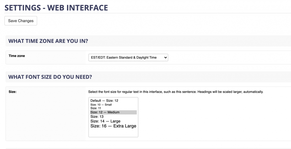 webmail font settings